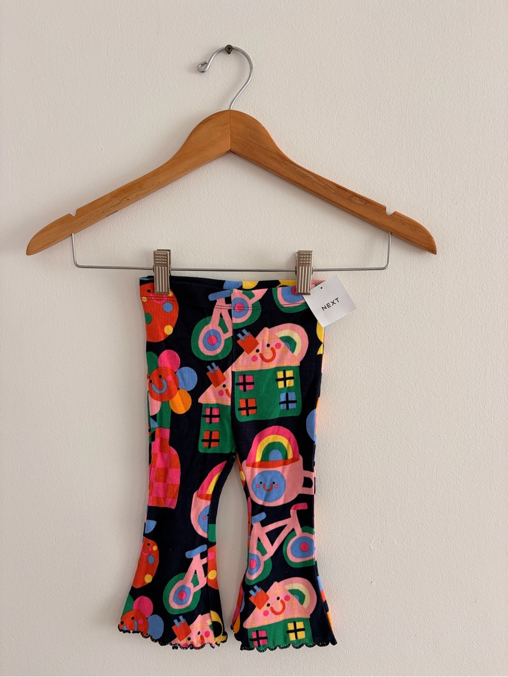 NEXT Flared Leggings with Rainbow, Bike & Smiley Prints